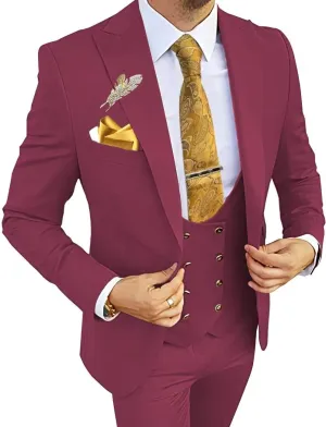 Wangyue Mens Suits 3 Piece Slim Fit Suit for Men Double Breasted Suit Men Formal Wedding Prom Tuxedo Suit