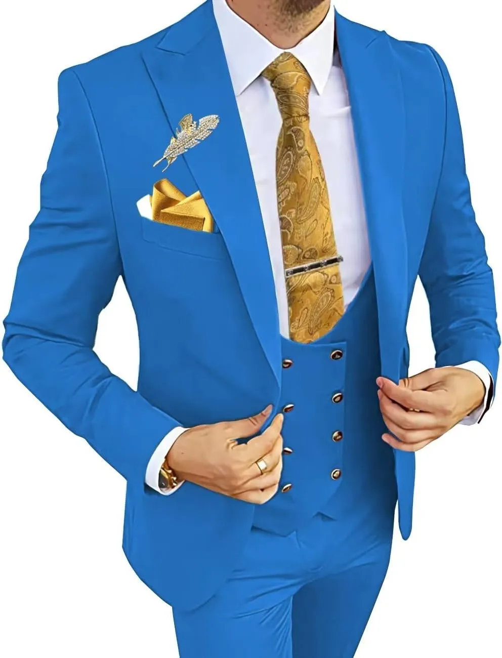 Wangyue Mens Suits 3 Piece Slim Fit Suit for Men Double Breasted Suit Men Formal Wedding Prom Tuxedo Suit