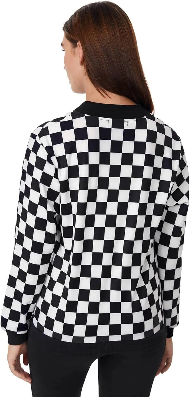 WDIRARA Women's Zip Front Plaid Print Long Sleeve Stand Collar Casual Jacket