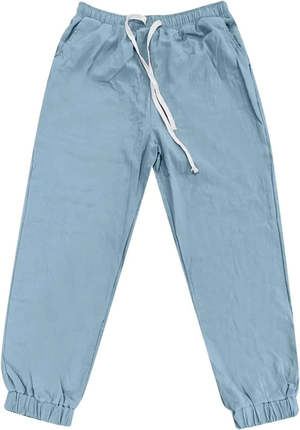 WENKOMG1 Cotton Linen Pants for Men Summer Ankle Length Tapered Elastic Waist Casual Pants Lightweight Breathable Joggers