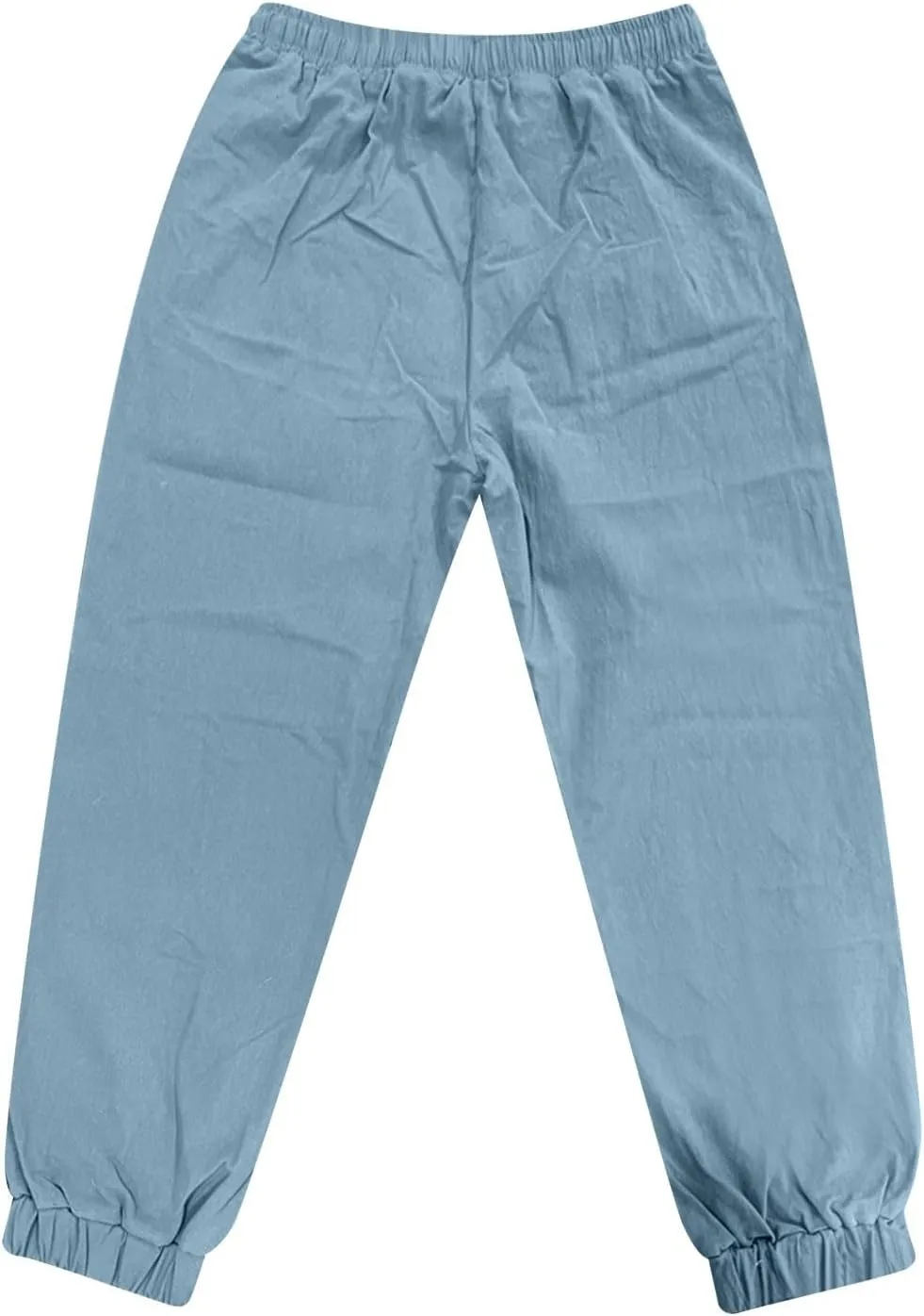 WENKOMG1 Cotton Linen Pants for Men Summer Ankle Length Tapered Elastic Waist Casual Pants Lightweight Breathable Joggers