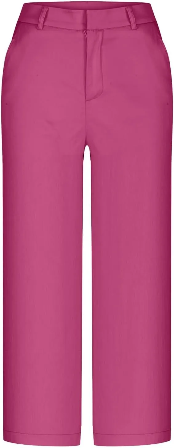 Wide Leg Pants for Women Trendy High Waisted Flare Cropped Capri Pull On Pants Stretchy Baggy with Pockets