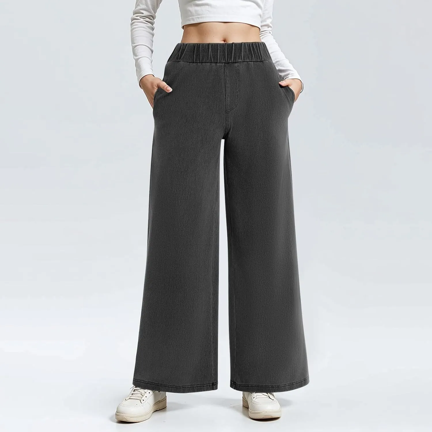 Wide Leg Stretchy Jeans for Women Pull on Trouser Boyfriend Jeans High Waisted Denim Pants Cowgirl Outfits