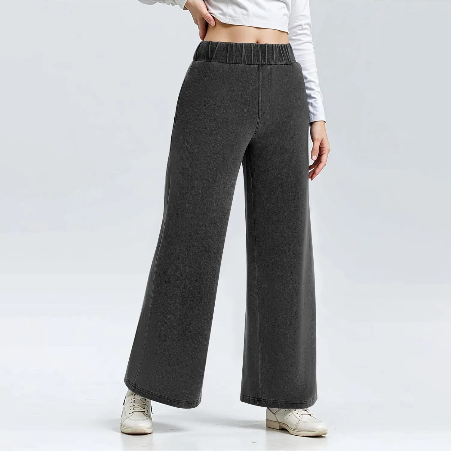 Wide Leg Stretchy Jeans for Women Pull on Trouser Boyfriend Jeans High Waisted Denim Pants Cowgirl Outfits