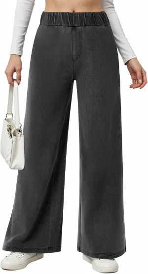 Wide Leg Stretchy Jeans for Women Pull on Trouser Boyfriend Jeans High Waisted Denim Pants Cowgirl Outfits
