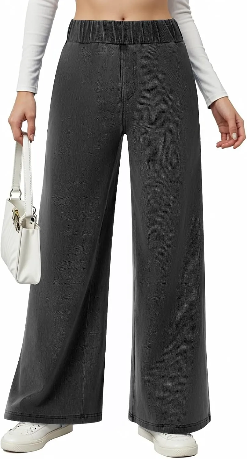 Wide Leg Stretchy Jeans for Women Pull on Trouser Boyfriend Jeans High Waisted Denim Pants Cowgirl Outfits