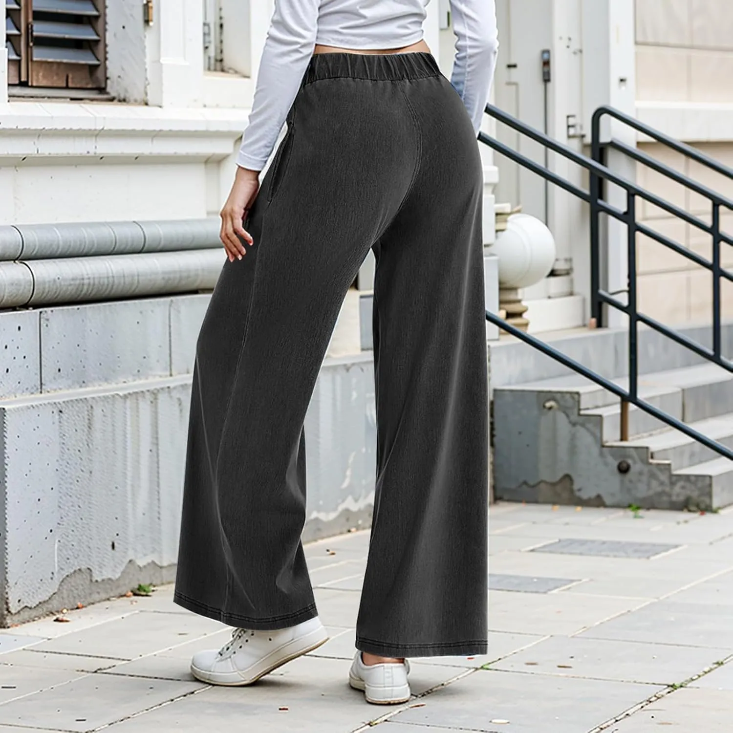 Wide Leg Stretchy Jeans for Women Pull on Trouser Boyfriend Jeans High Waisted Denim Pants Cowgirl Outfits