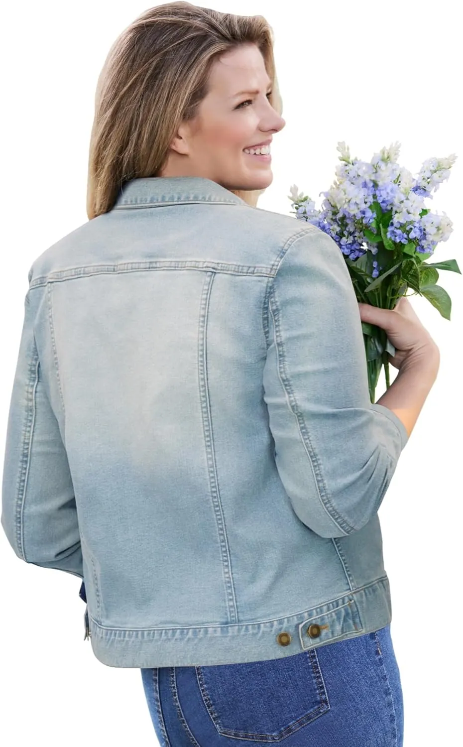 Woman Within Plus Size Stretch Denim Jacket Cropped Jean Jacket