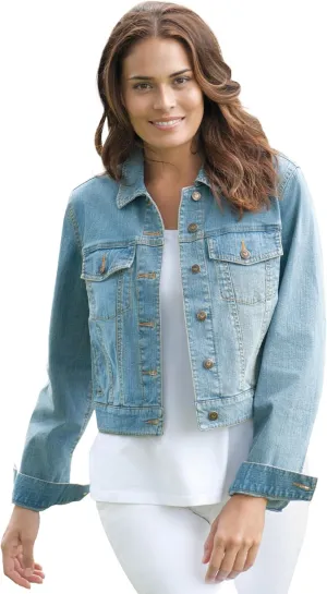 Woman Within Plus Size Stretch Denim Jacket Cropped Jean Jacket