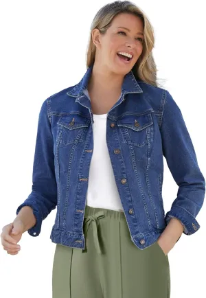 Woman Within Plus Size Stretch Denim Jacket Cropped Jean Jacket