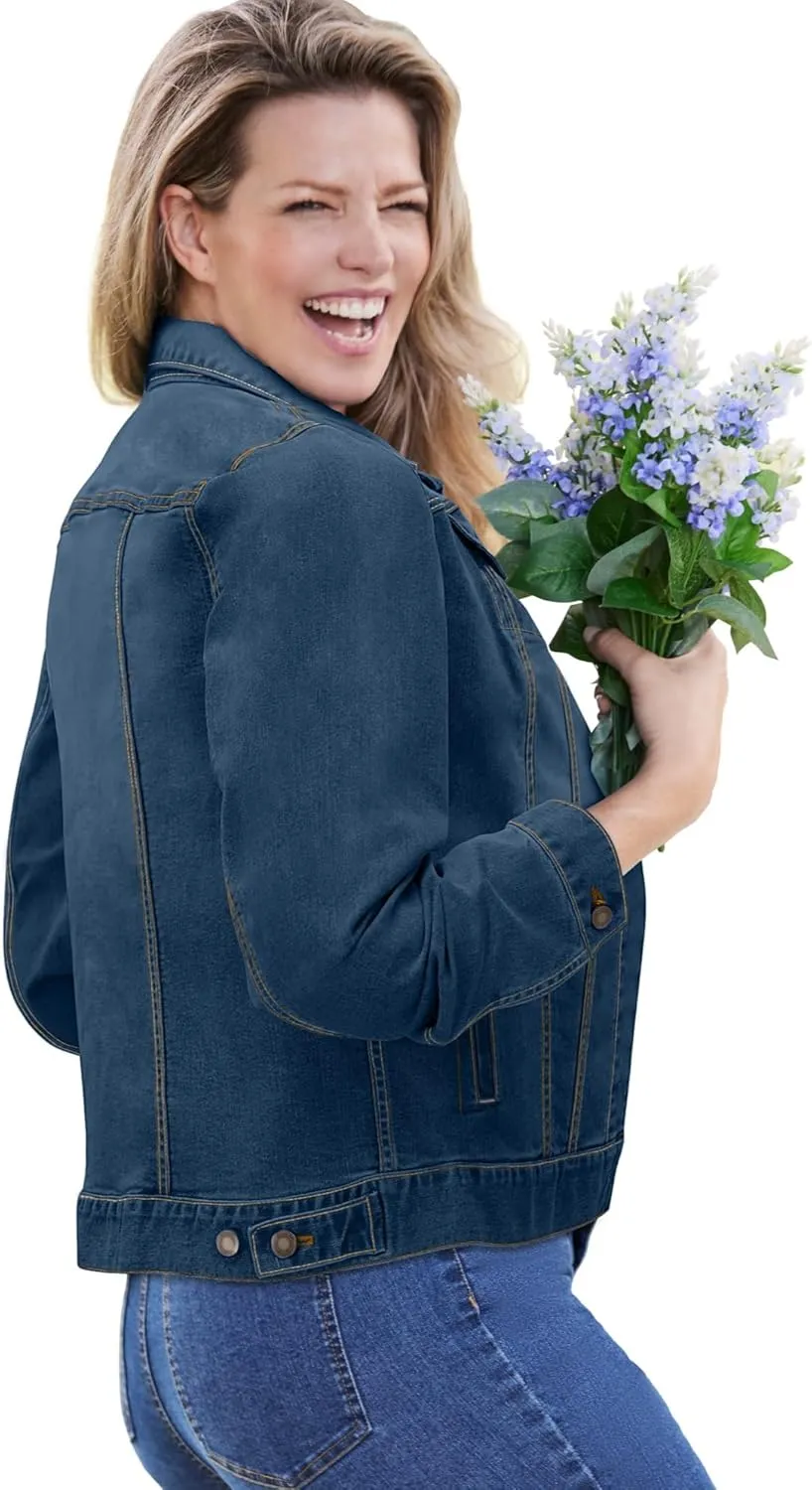 Woman Within Plus Size Stretch Denim Jacket Cropped Jean Jacket