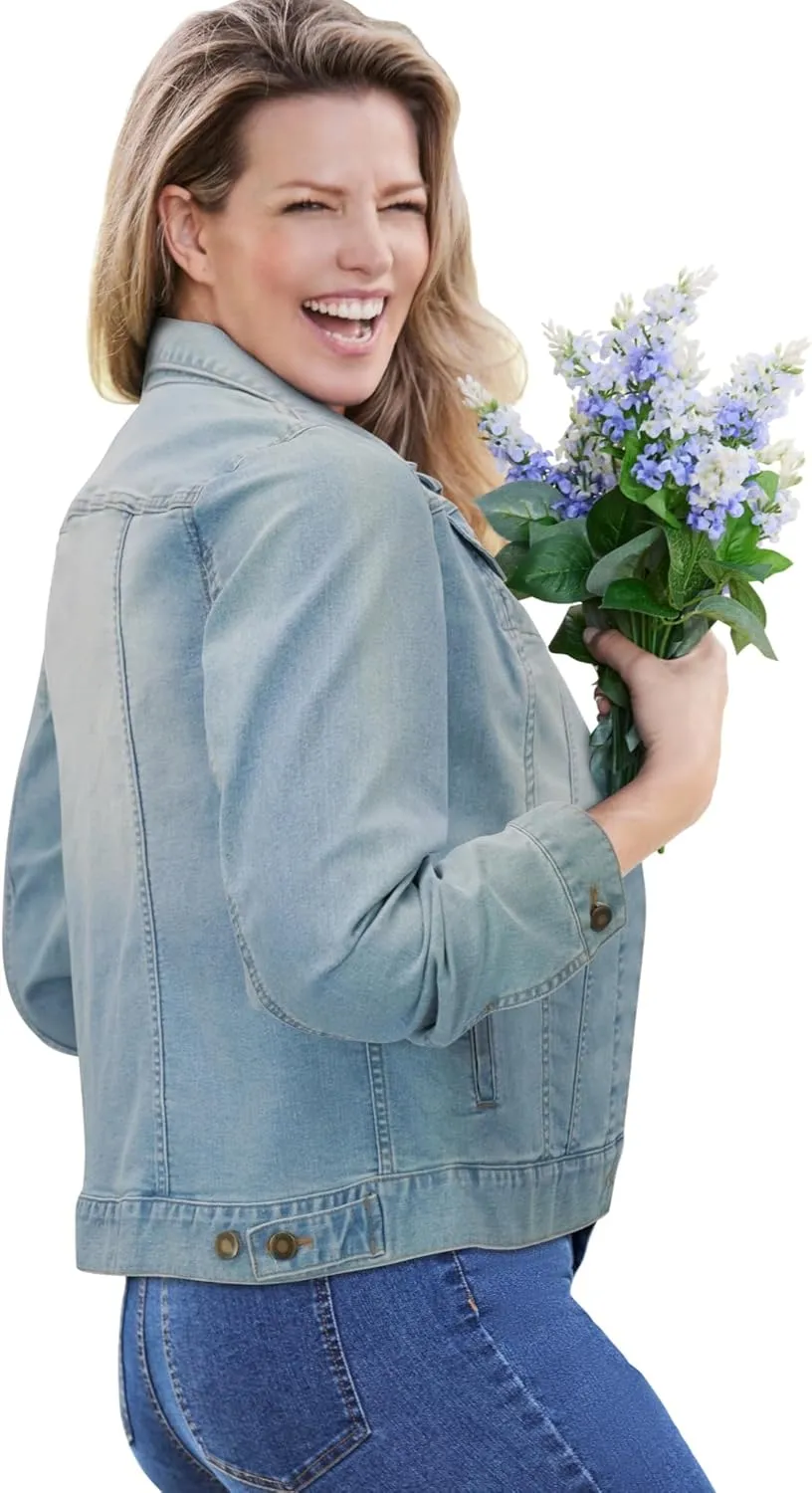 Woman Within Plus Size Stretch Denim Jacket Cropped Jean Jacket