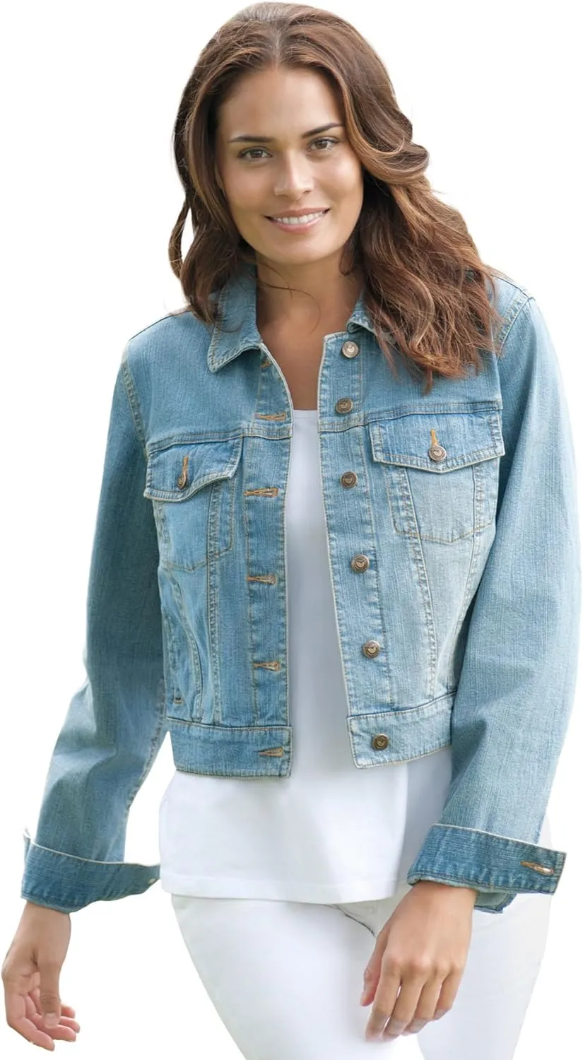 Woman Within Plus Size Stretch Denim Jacket Cropped Jean Jacket