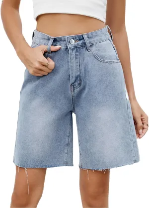 Women Baggy Denim Shorts Vintage High Waisted Wide Leg Bermuda Jorts Summer Short Jeans Streetwear