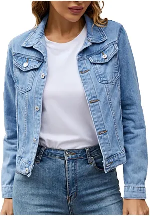 Women Crop Jean Jackets Trendy Button Up Cropped Denim Jacket Casual Spring Fall Slim Jean Coat Outerwear Tops