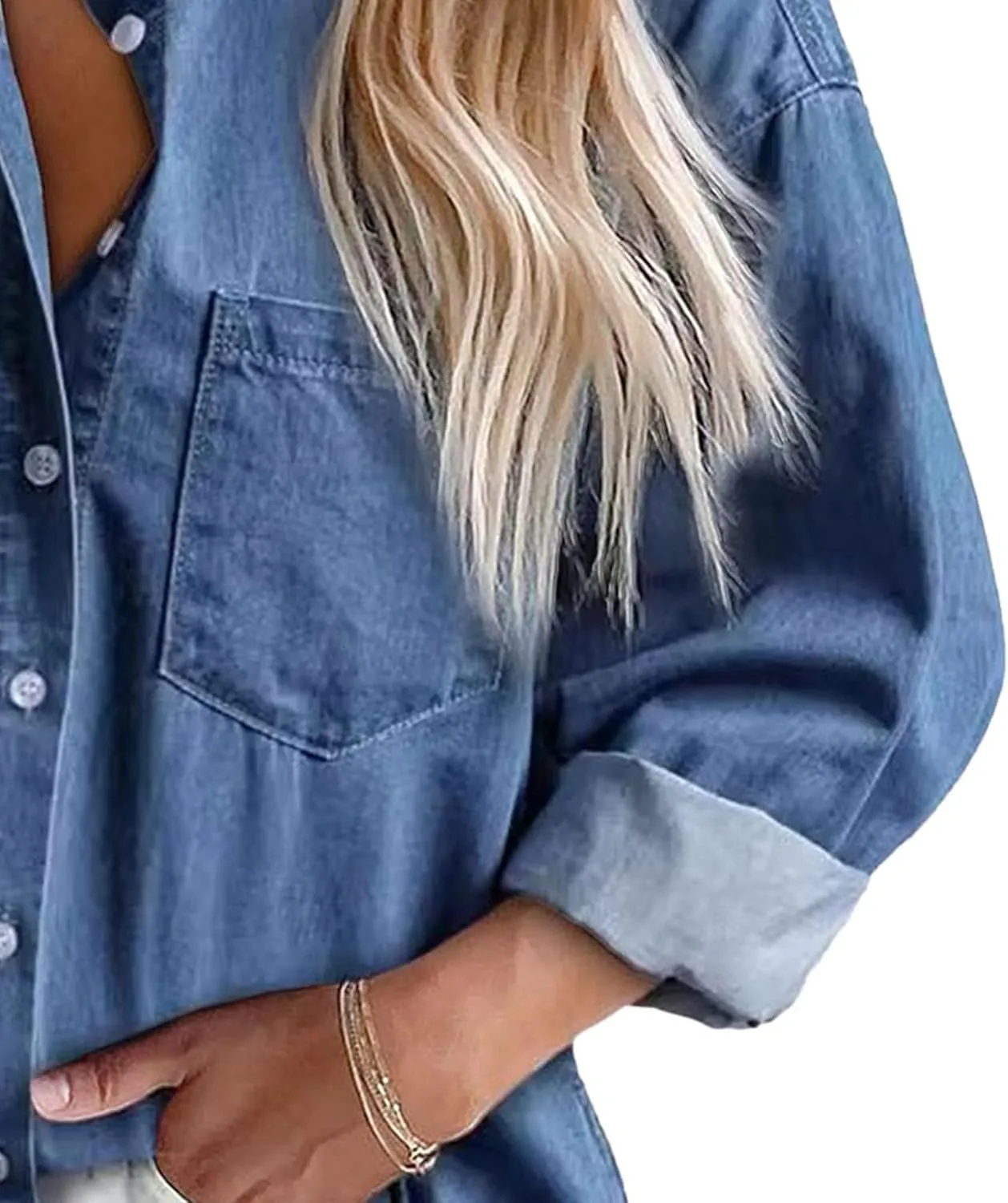 Women Denim Shirts Button Down Blouse V Neck Casual Tops Light Weight Button Down Shirts for Women 2025 Trendy