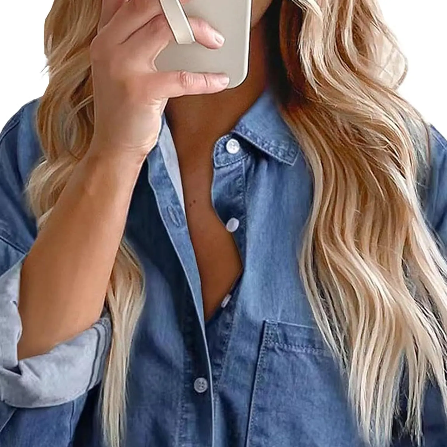 Women Denim Shirts Button Down Blouse V Neck Casual Tops Light Weight Button Down Shirts for Women 2025 Trendy