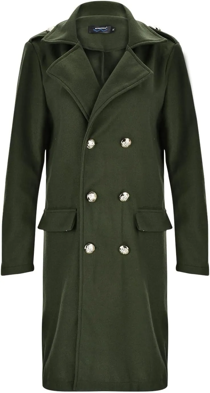 Women Elegant Trench Coats Trendy Double Breasted Wool Blend Long Solid Jacket Fashion Pockets Lapel Office Outwear