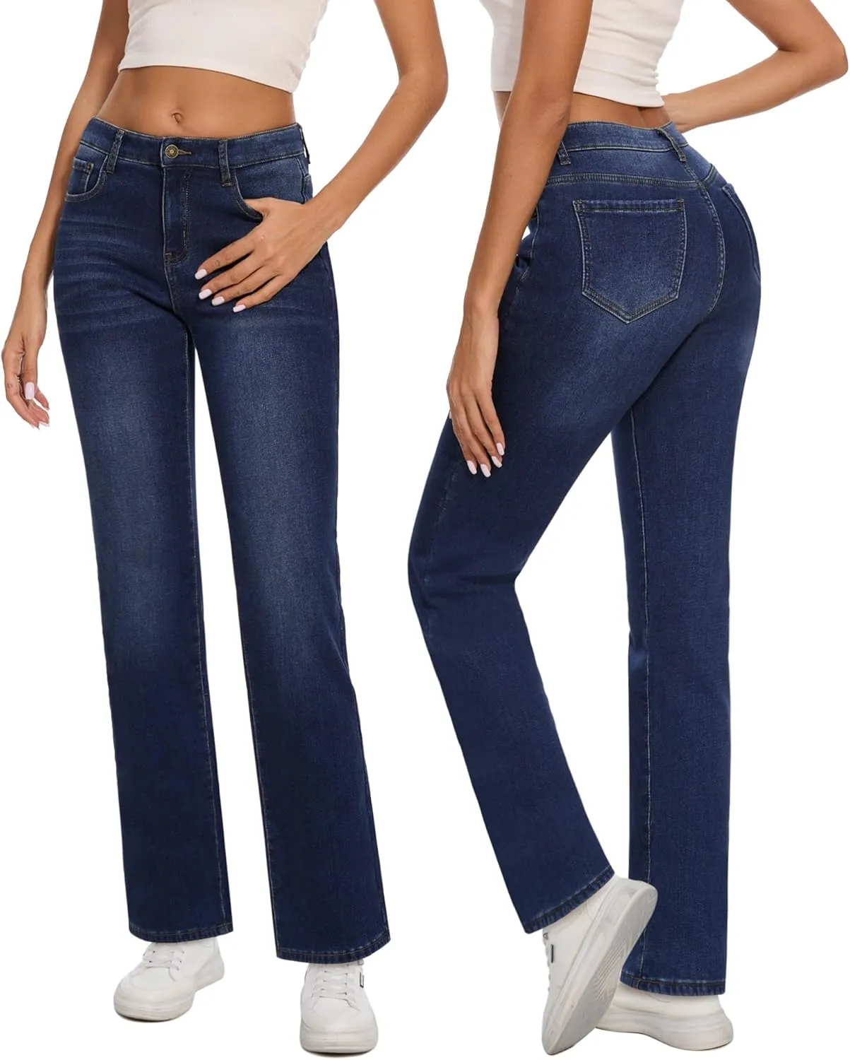 Women Fleece Lined Jeans Women's High Waisted Straight Leg Jeans Winter Fleece Lined Jean Pants