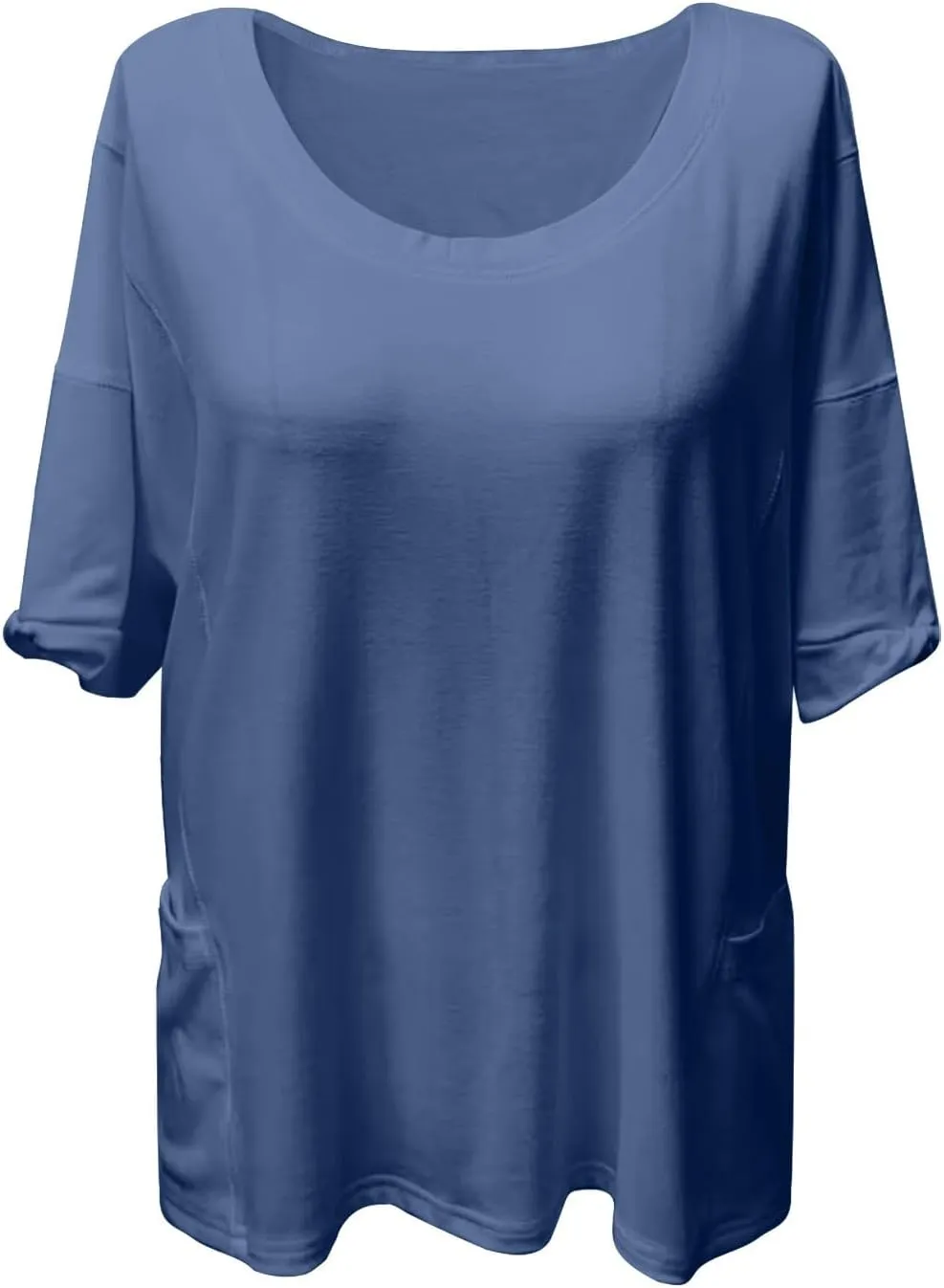 Women Large 3/4 Short Sleeve Crewneck Solid Color T Shirt Tops Summer Fashion Casual Loose Ventilate Daily Top 2025
