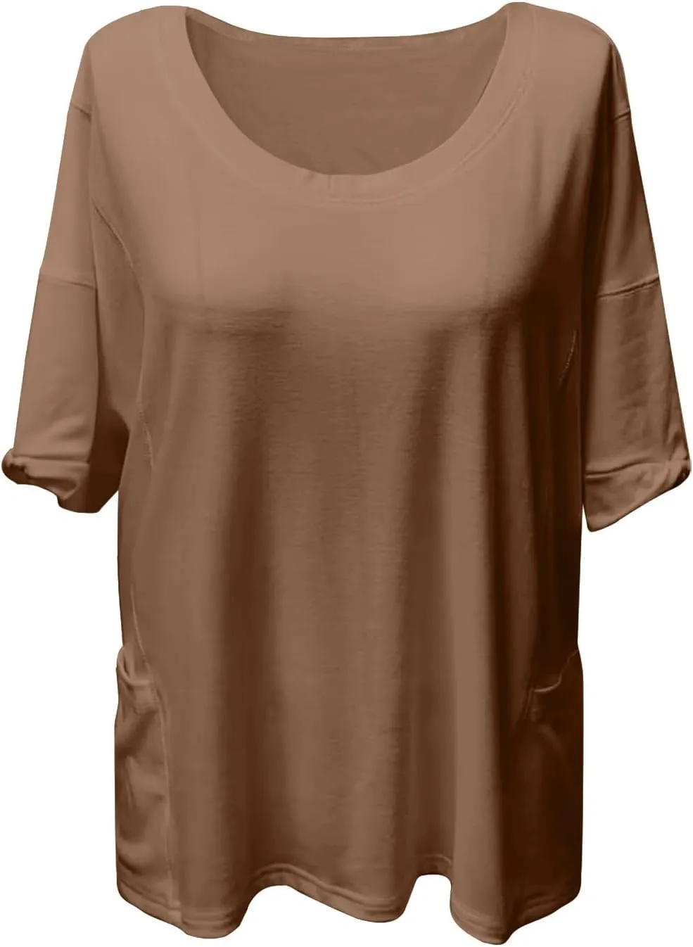 Women Large 3/4 Short Sleeve Crewneck Solid Color T Shirt Tops Summer Fashion Casual Loose Ventilate Daily Top 2025
