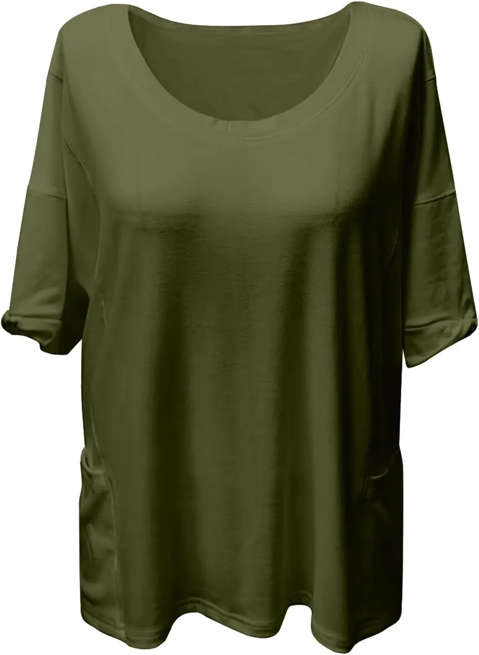 Women Large 3/4 Short Sleeve Crewneck Solid Color T Shirt Tops Summer Fashion Casual Loose Ventilate Daily Top 2025