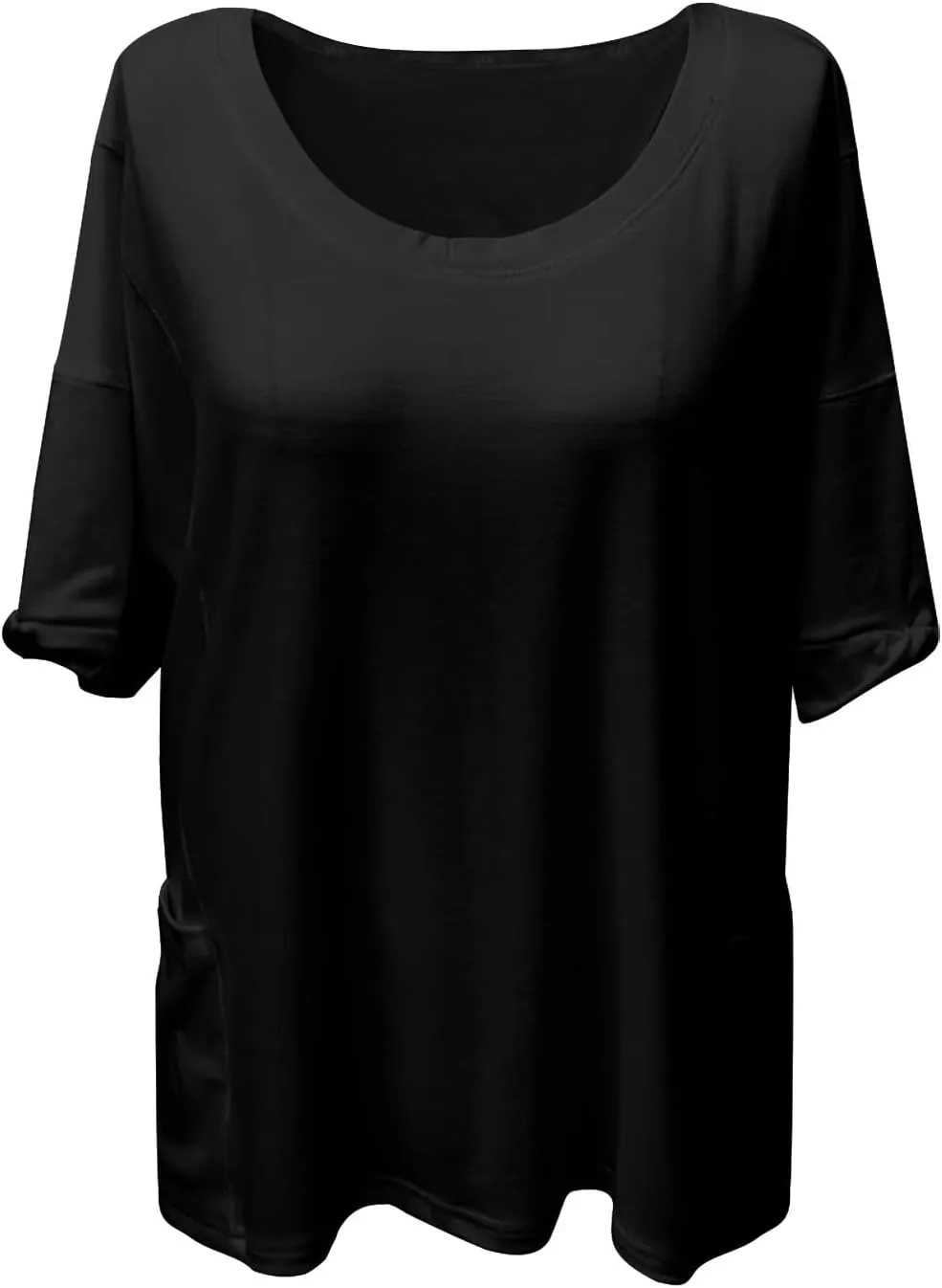Women Large 3/4 Short Sleeve Crewneck Solid Color T Shirt Tops Summer Fashion Casual Loose Ventilate Daily Top 2025
