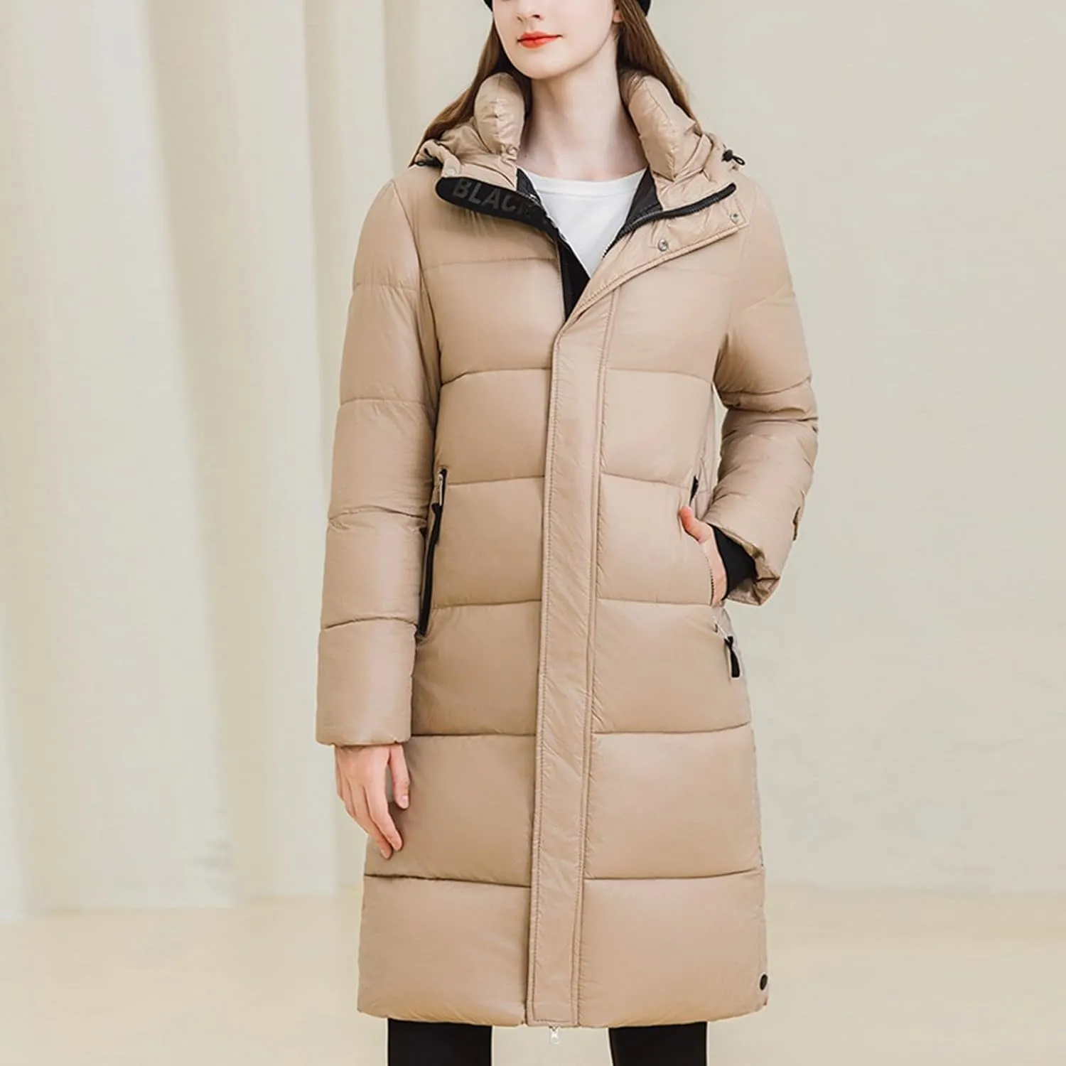 Women Puffer Jacket with Hood Long Fashion Padded Down Coat Casual Thicken Warm Parkas Going Out Outerwear with Pockets