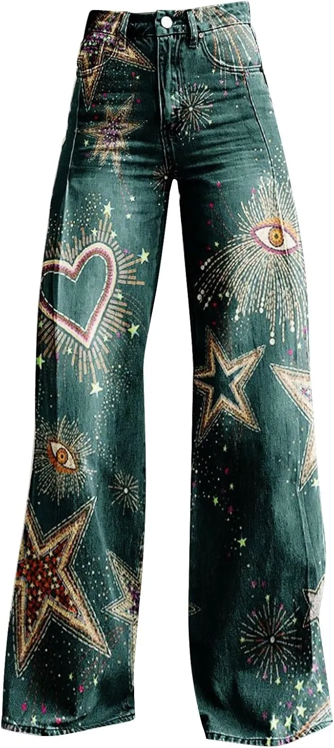 Women Sweatpant Jeans,Sweatpants That Look Like Jeans,High Waisted Stretchy Pull On Wide Leg Denim Pants with Pockets