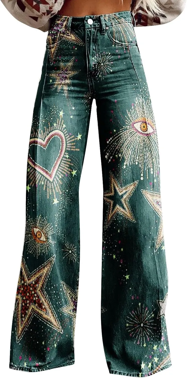 Women Sweatpant Jeans,Sweatpants That Look Like Jeans,High Waisted Stretchy Pull On Wide Leg Denim Pants with Pockets