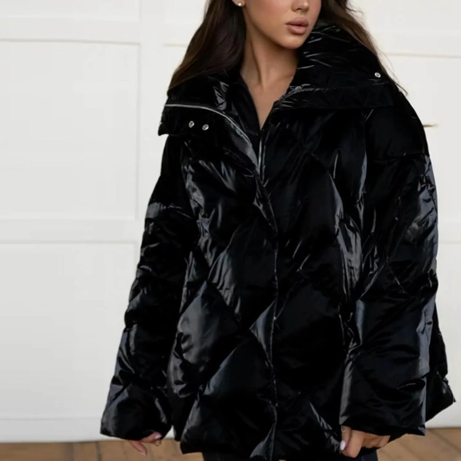 Women Thickened Shiny down Jacket Winter Puffy Jacket Oversized Warm Puffer Coat Ladies Heavyweight Bubble Outerwear