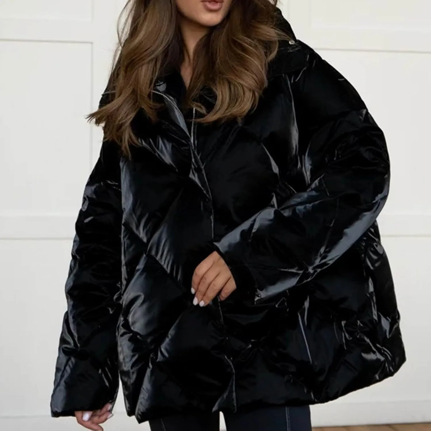 Women Thickened Shiny down Jacket Winter Puffy Jacket Oversized Warm Puffer Coat Ladies Heavyweight Bubble Outerwear