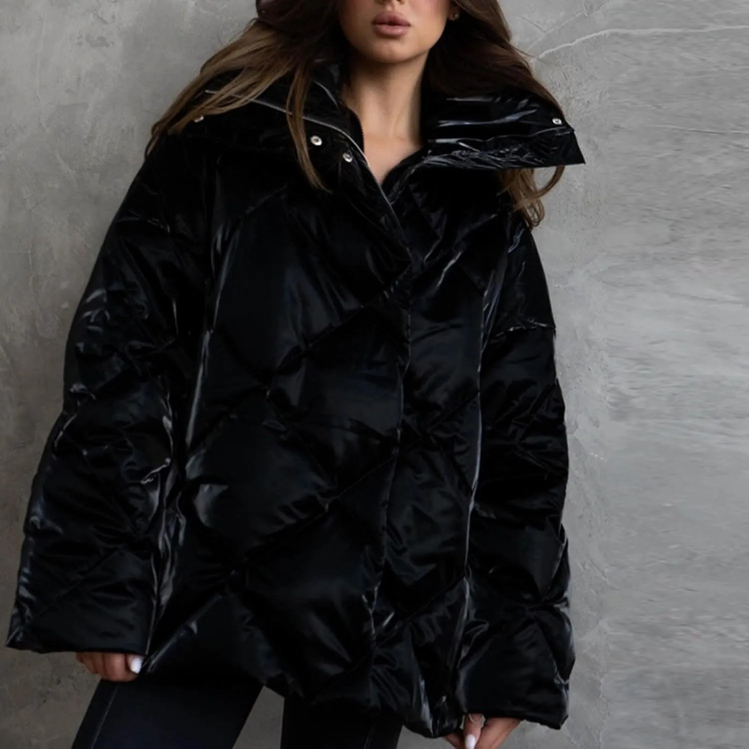 Women Thickened Shiny down Jacket Winter Puffy Jacket Oversized Warm Puffer Coat Ladies Heavyweight Bubble Outerwear