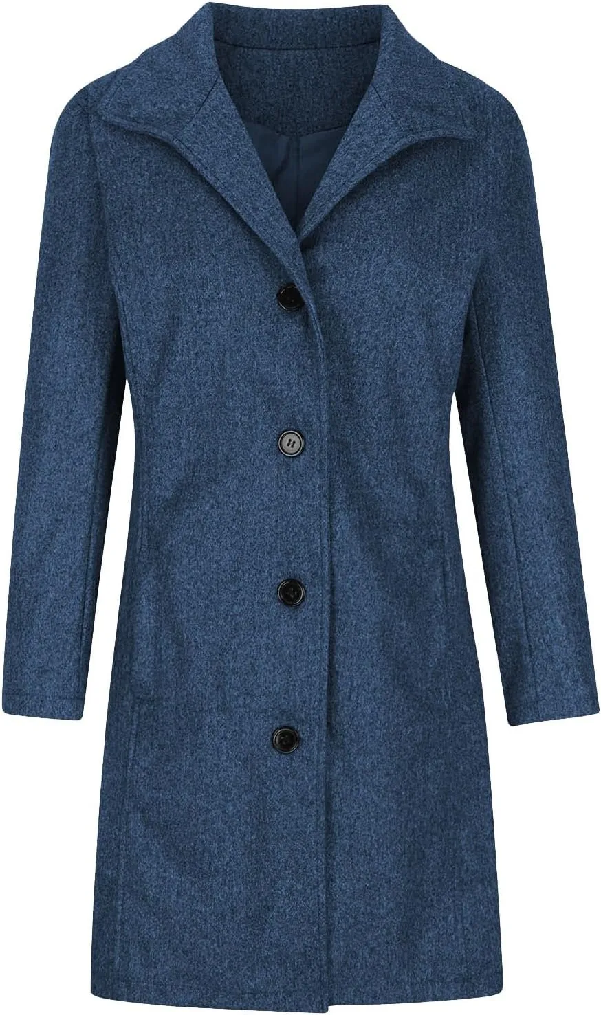 Women Winter Long Pea Coat Wool Blend Stand Collar Single Breast Thicken Blazer Jacket Casual Trench Coat Overcoats