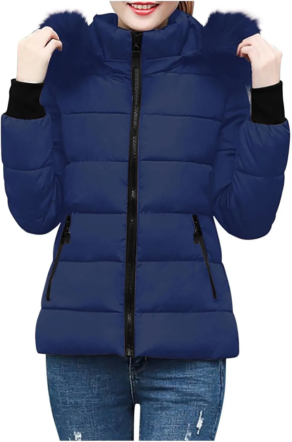Women Winter Long Puffer Coat Warm Thicken Coats down Jacket Long Snow Parka Jacket with Removable Faux Fur Trim Hood
