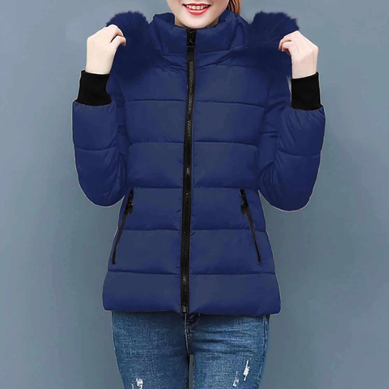 Women Winter Long Puffer Coat Warm Thicken Coats down Jacket Long Snow Parka Jacket with Removable Faux Fur Trim Hood