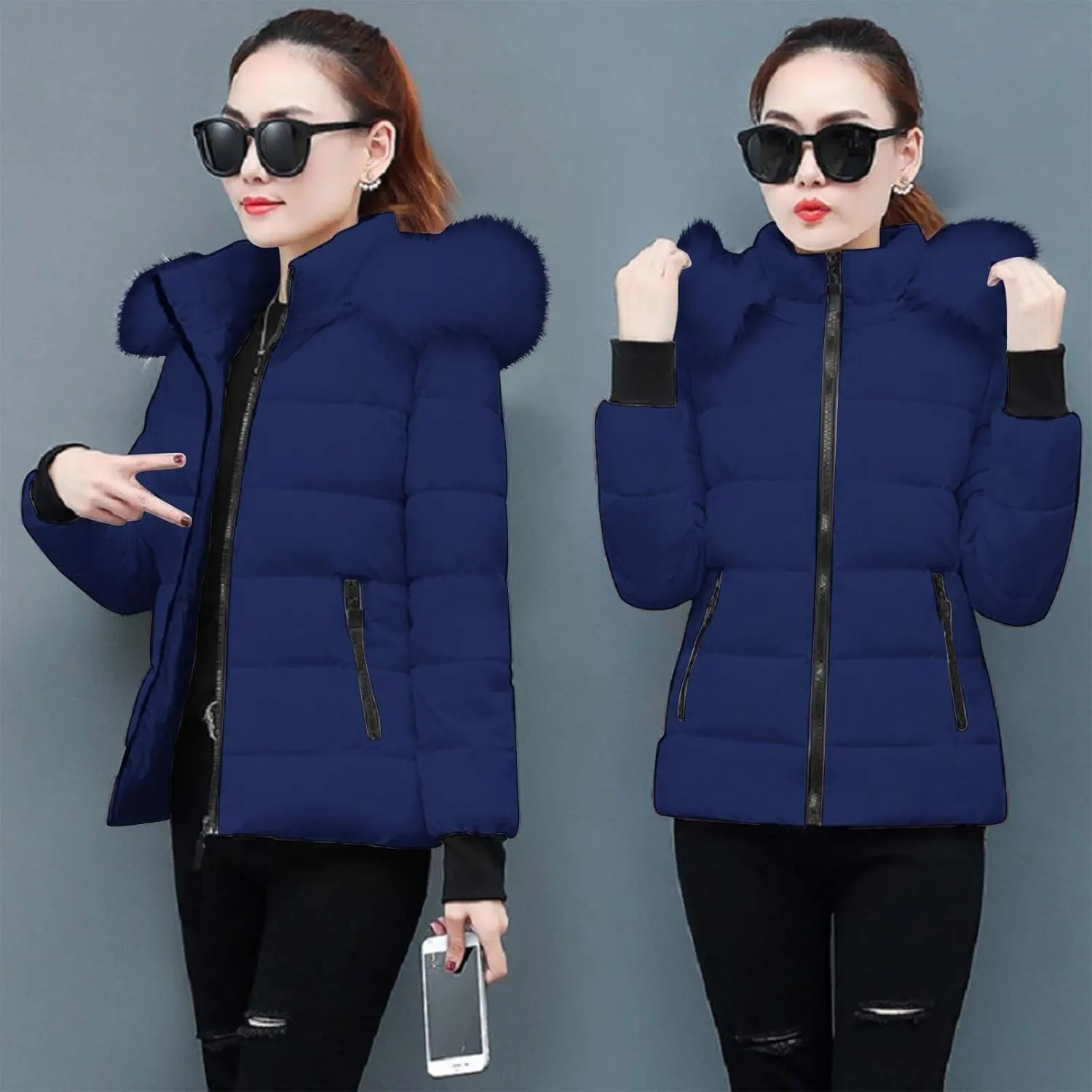 Women Winter Long Puffer Coat Warm Thicken Coats down Jacket Long Snow Parka Jacket with Removable Faux Fur Trim Hood