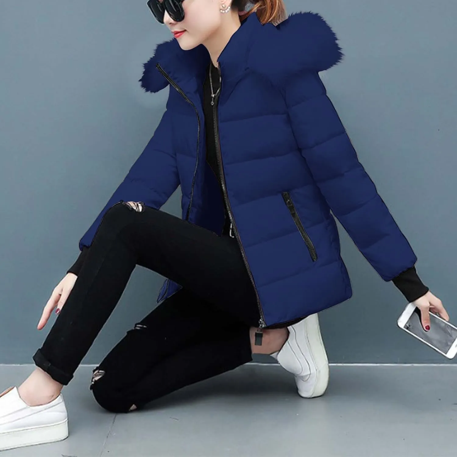 Women Winter Long Puffer Coat Warm Thicken Coats down Jacket Long Snow Parka Jacket with Removable Faux Fur Trim Hood