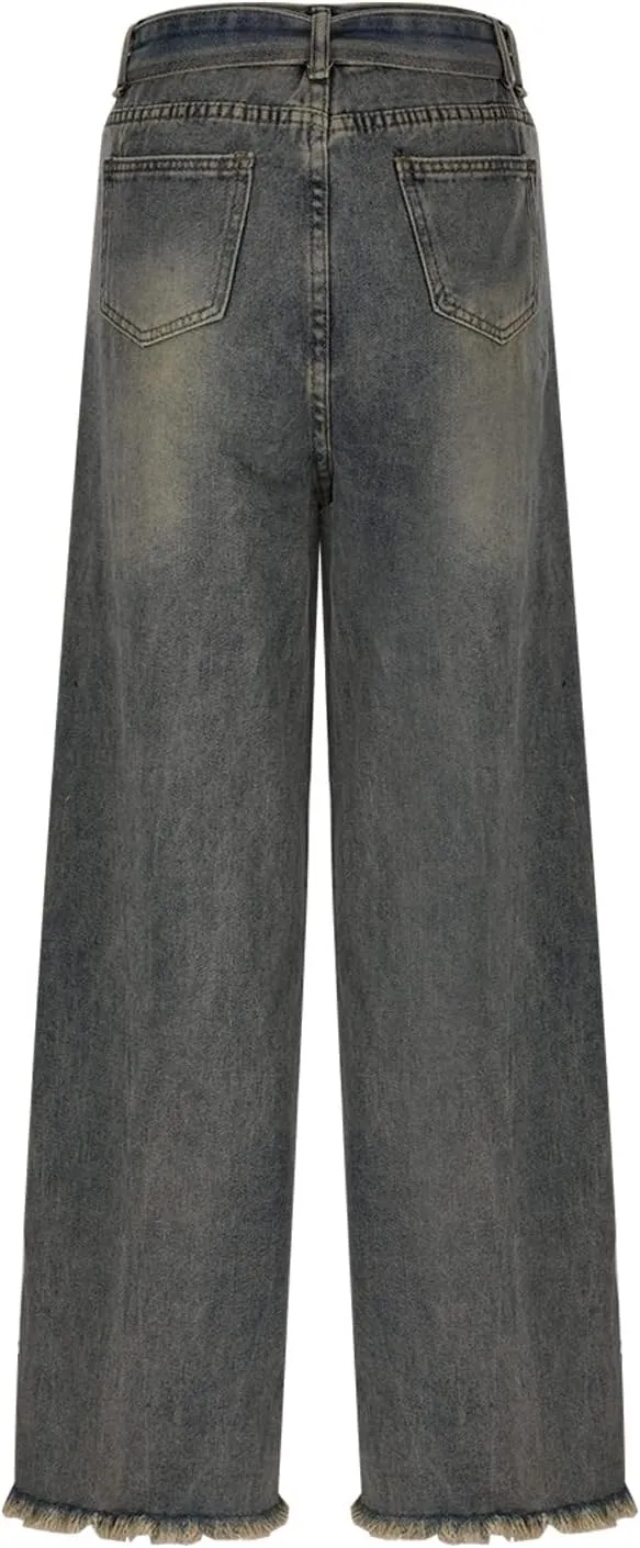 Women's Baggy Denim Pants High Waisted Y2K Wide Leg Oversized Plus Size Boyfriend Cargo Jeans Streetwear Trouser