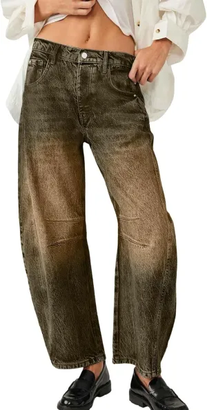 Women's Baggy Denim Pants High Waisted Y2K Wide Leg Oversized Plus Size Boyfriend Cargo Jeans Streetwear Trouser