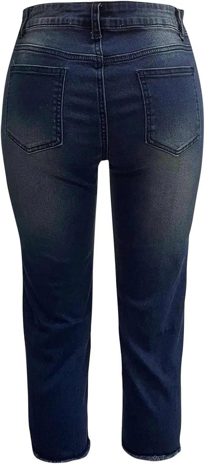 Womens Capri Jeans High Waist Stretchy Roll-up Skinny Cuffed Cropped 2025 Summer Slim Fit Denim Pants Trendy Outfits