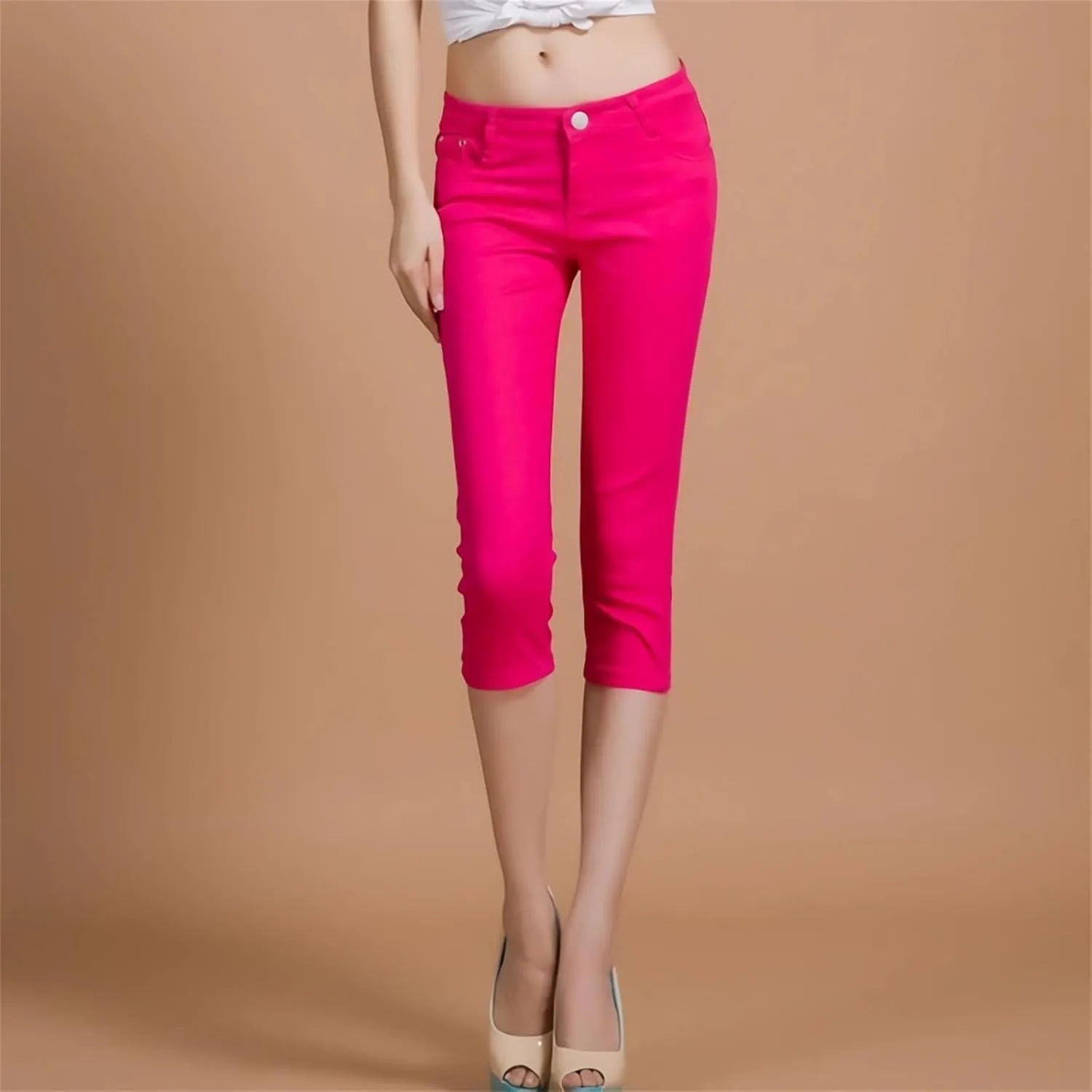 Womens Capri Jeans High Waist Stretchy Roll-up Skinny Cuffed Cropped 2025 Summer Slim Fit Denim Pants Trendy Outfits