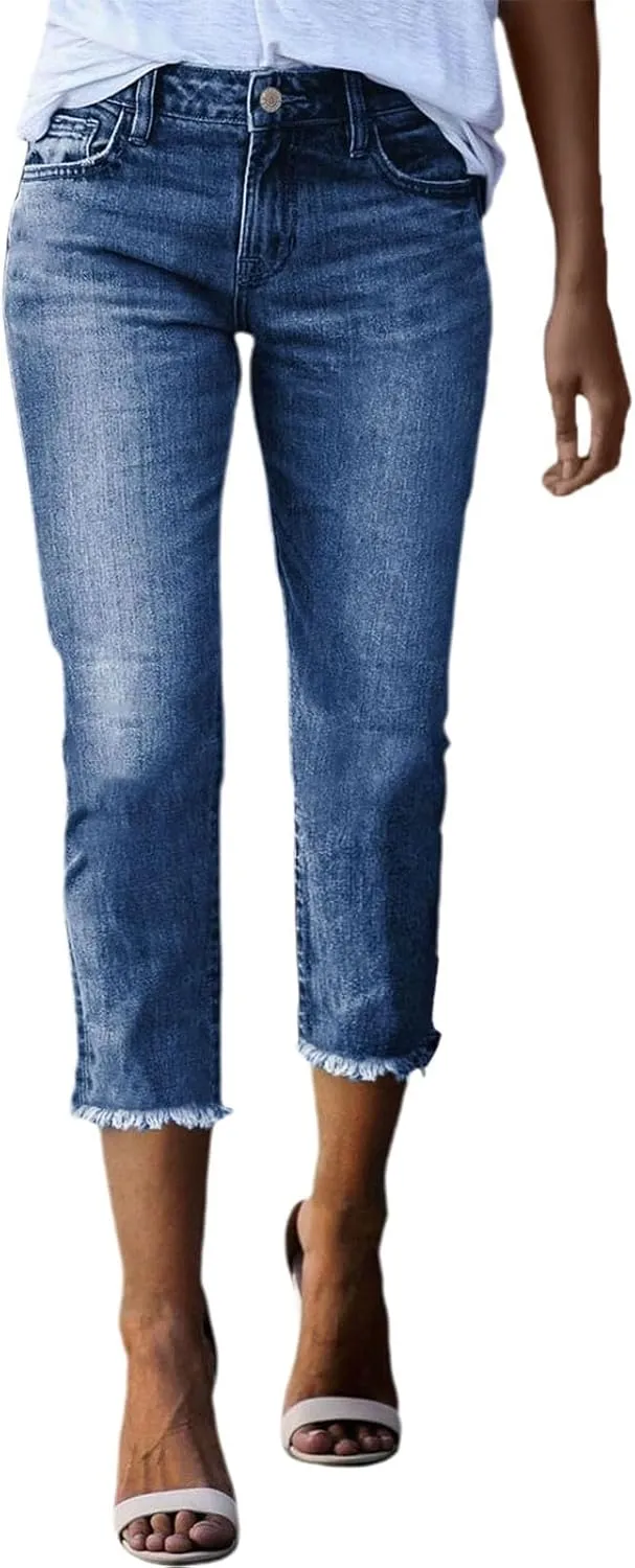 Womens Capri Jeans High Waist Stretchy Roll-up Skinny Cuffed Cropped 2025 Summer Slim Fit Denim Pants Trendy Outfits