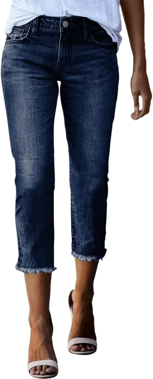 Womens Capri Jeans High Waist Stretchy Roll-up Skinny Cuffed Cropped 2025 Summer Slim Fit Denim Pants Trendy Outfits