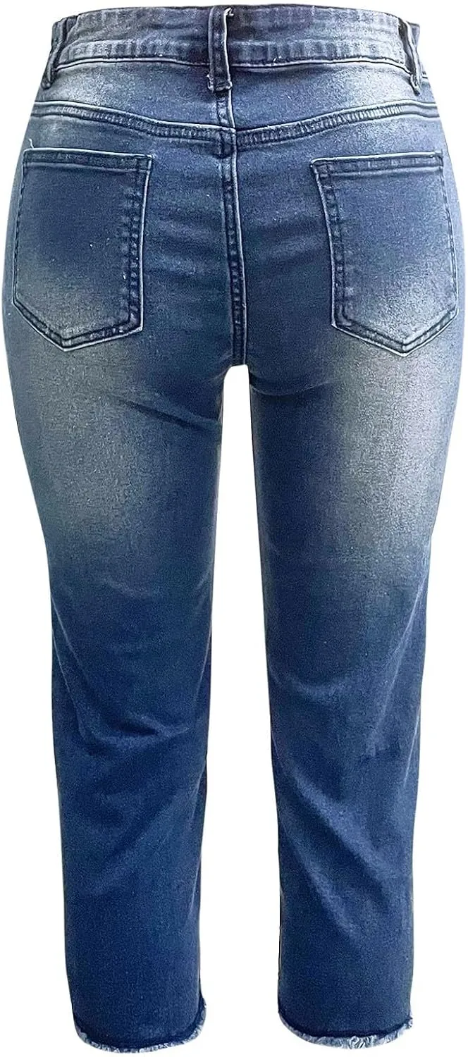 Womens Capri Jeans High Waist Stretchy Roll-up Skinny Cuffed Cropped 2025 Summer Slim Fit Denim Pants Trendy Outfits