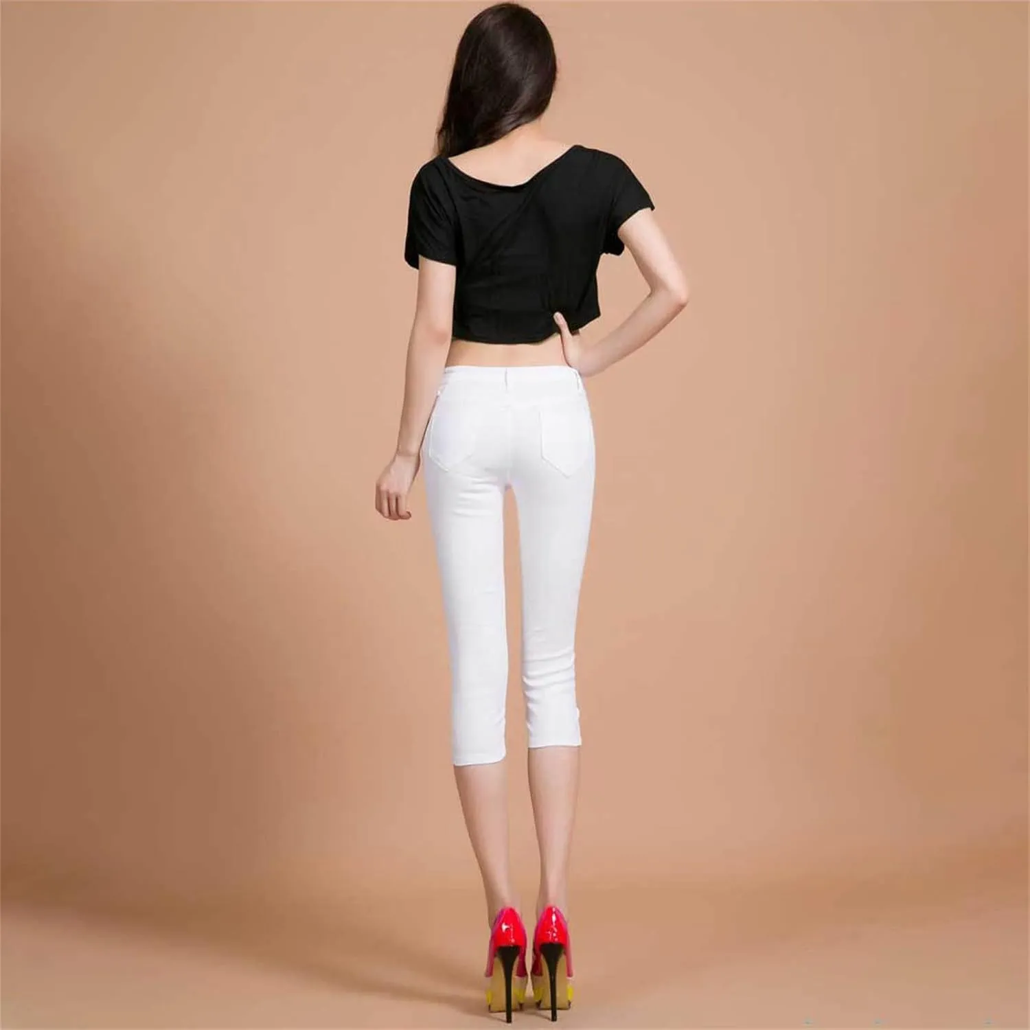 Womens Capri Jeans High Waist Stretchy Roll-up Skinny Cuffed Cropped 2025 Summer Slim Fit Denim Pants Trendy Outfits