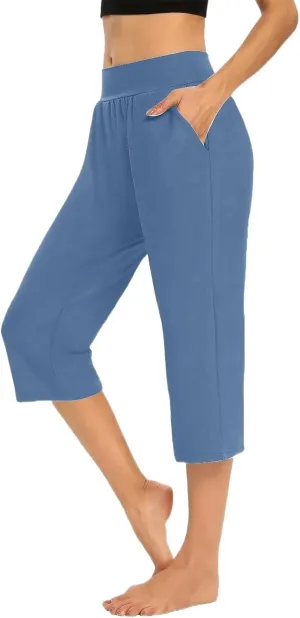Women's Capri Pants Dressy Casual Cropped Leggings Lightweight High Waist Pants Workout Yoga Sweatpants with Pockets