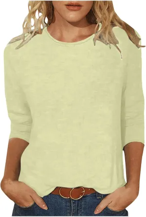 Women's Casual 3/4 Sleeve T-Shirt 2025 Summer Tunic Tops Dressy Trendy Basic Tees Blouses Loose Fit Crewneck Pullover