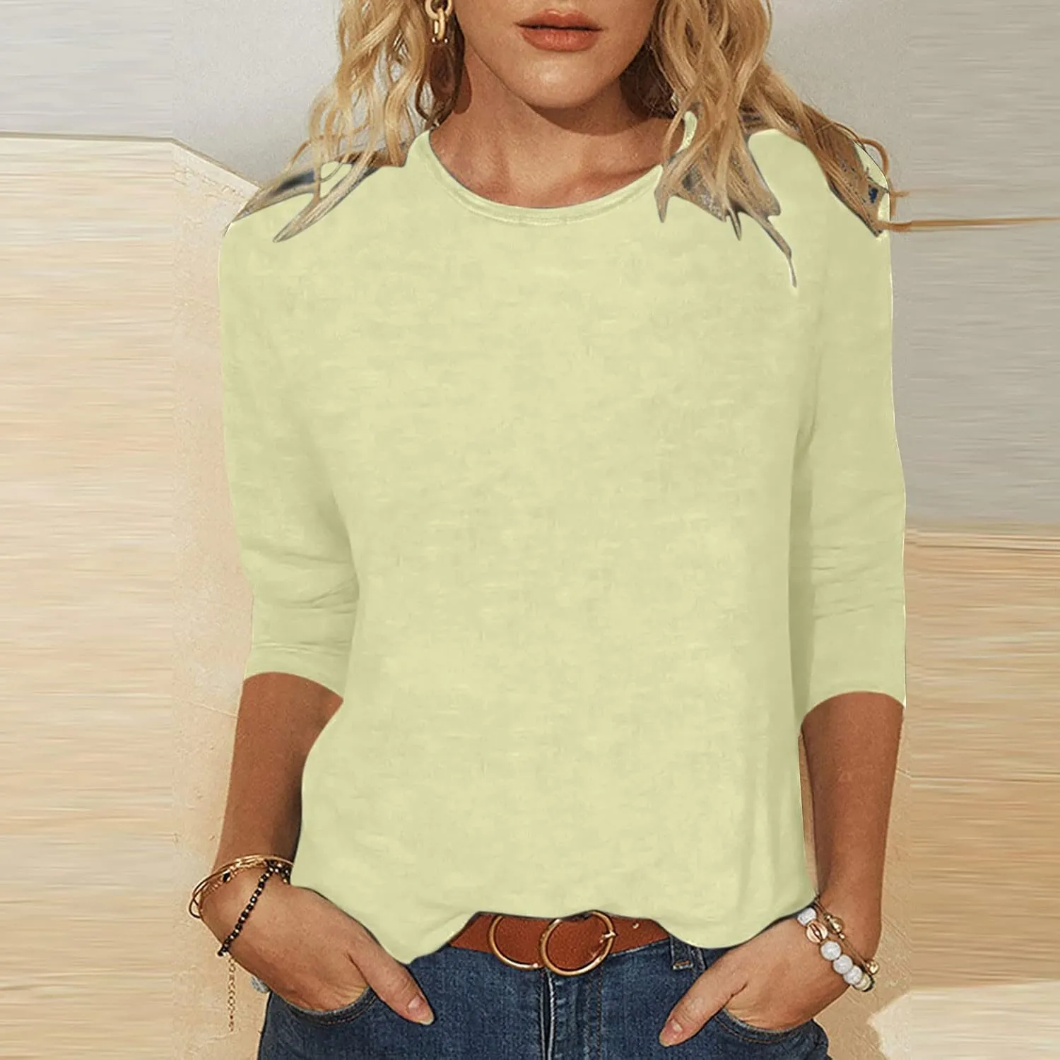 Women's Casual 3/4 Sleeve T-Shirt 2025 Summer Tunic Tops Dressy Trendy Basic Tees Blouses Loose Fit Crewneck Pullover