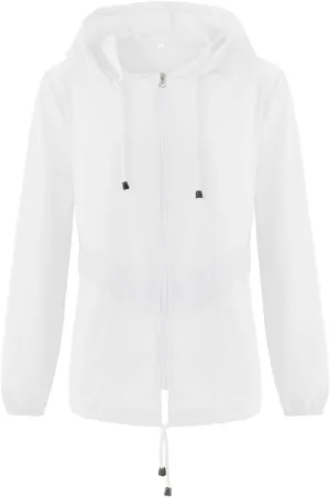 Womens Casual Jacket Waterproof Raincoat Lightweight Rain Jacket Hooded Windbreaker Outerwear with Pockets